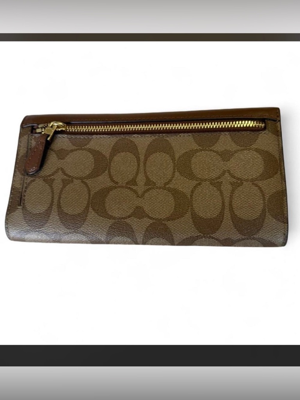 Coach Brown Signature Continental Wallet with Gold Logo - Picture 2 of 9